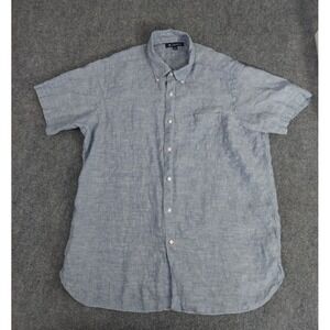 Cremieux Linen Shirt Mens XL Blue Chambray Button Down Dress Short Sleeve Beach